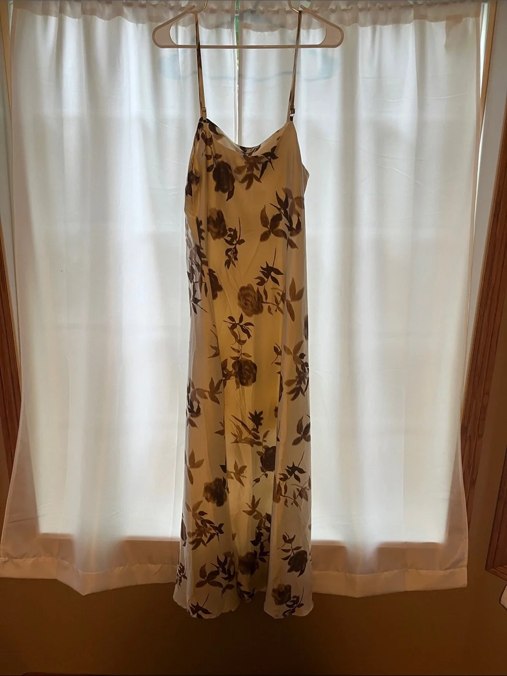 Blu Pepper Cream Maxi Slip Dress with Brown Floral Print